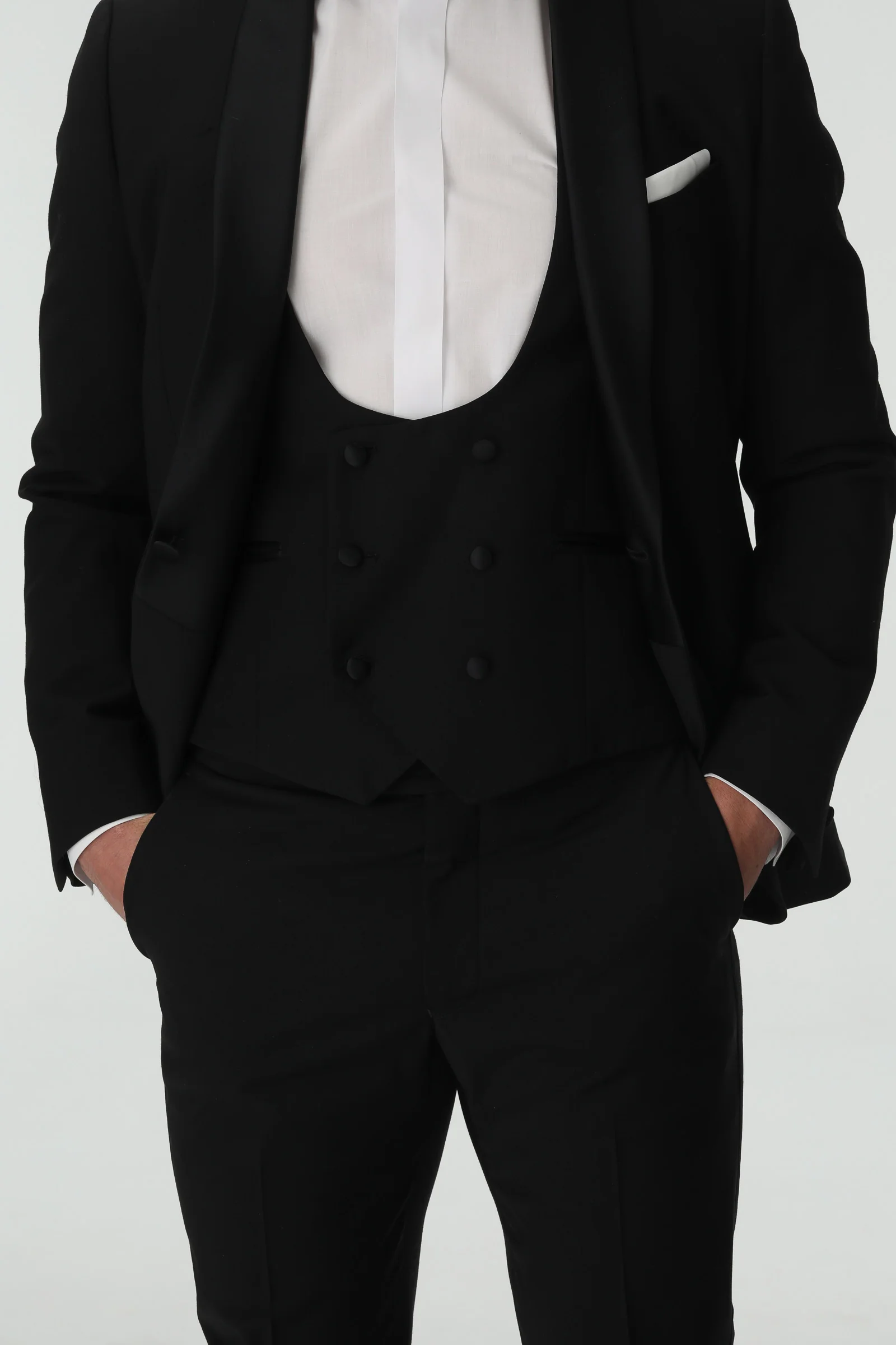 Black Slim Fit 3-Piece Tuxedo Suit with Waistcoat - Image 5