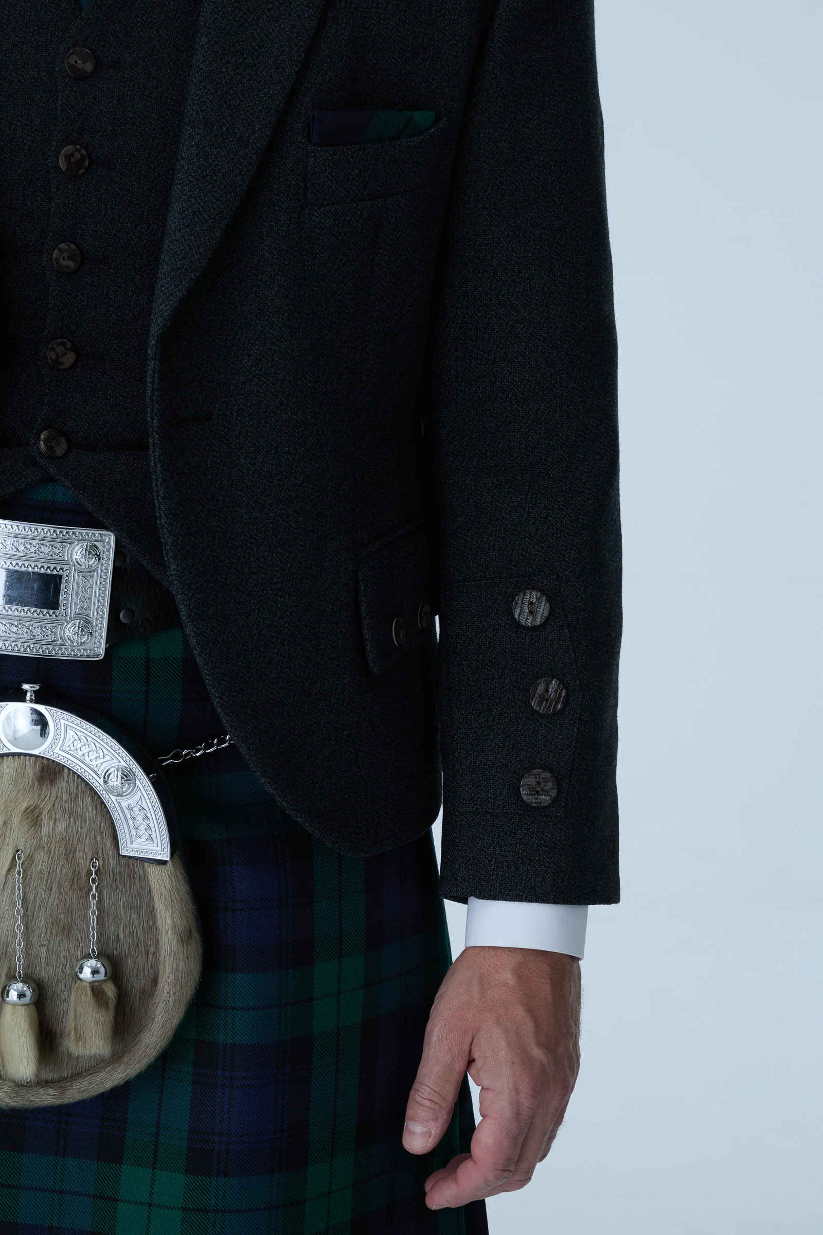 Charcoal Tweed Jacket & Black Watch Kilt Hire Package - Image 6