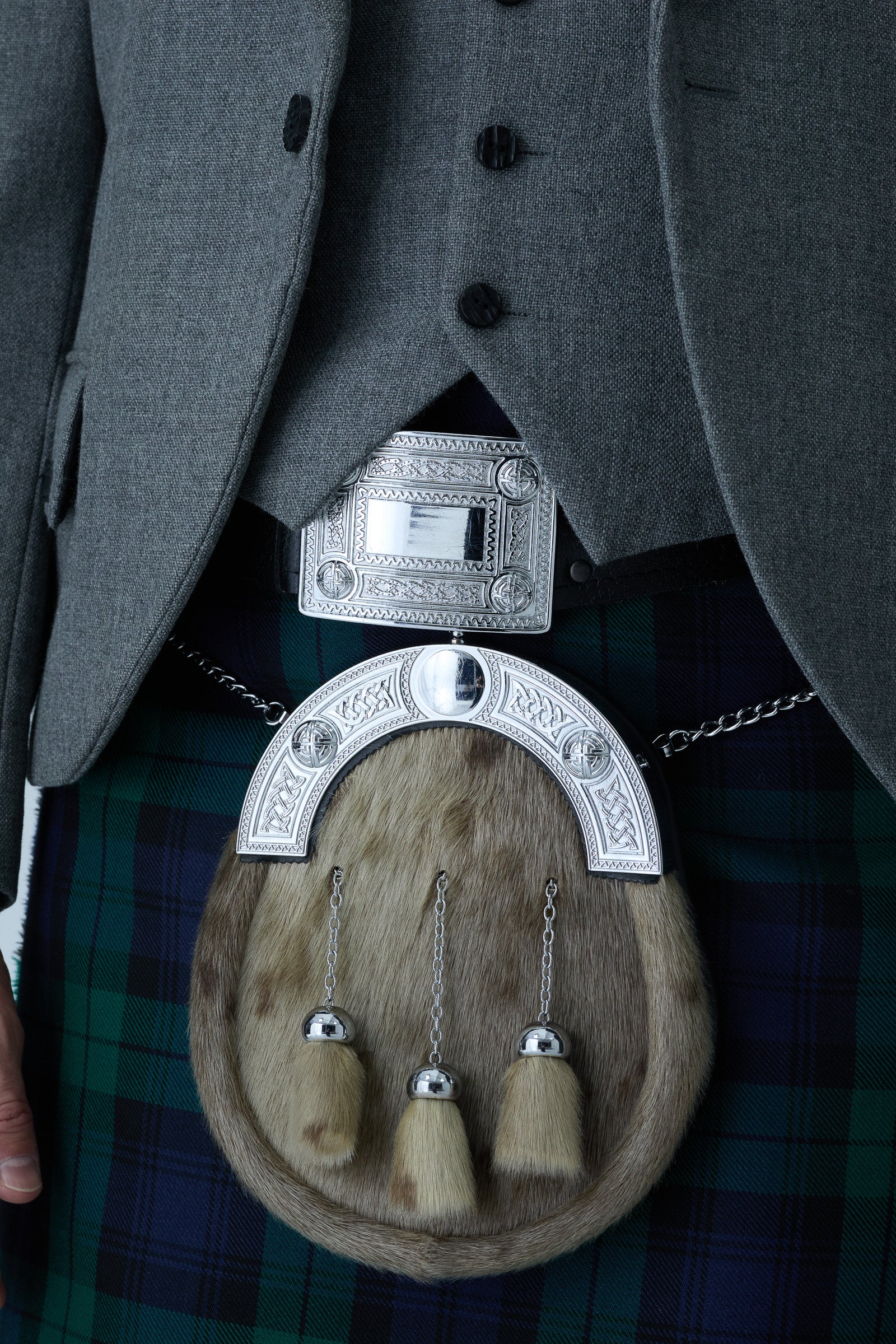 Light Grey Tweed Jacket & Black Watch Kilt Hire Package - Image 5