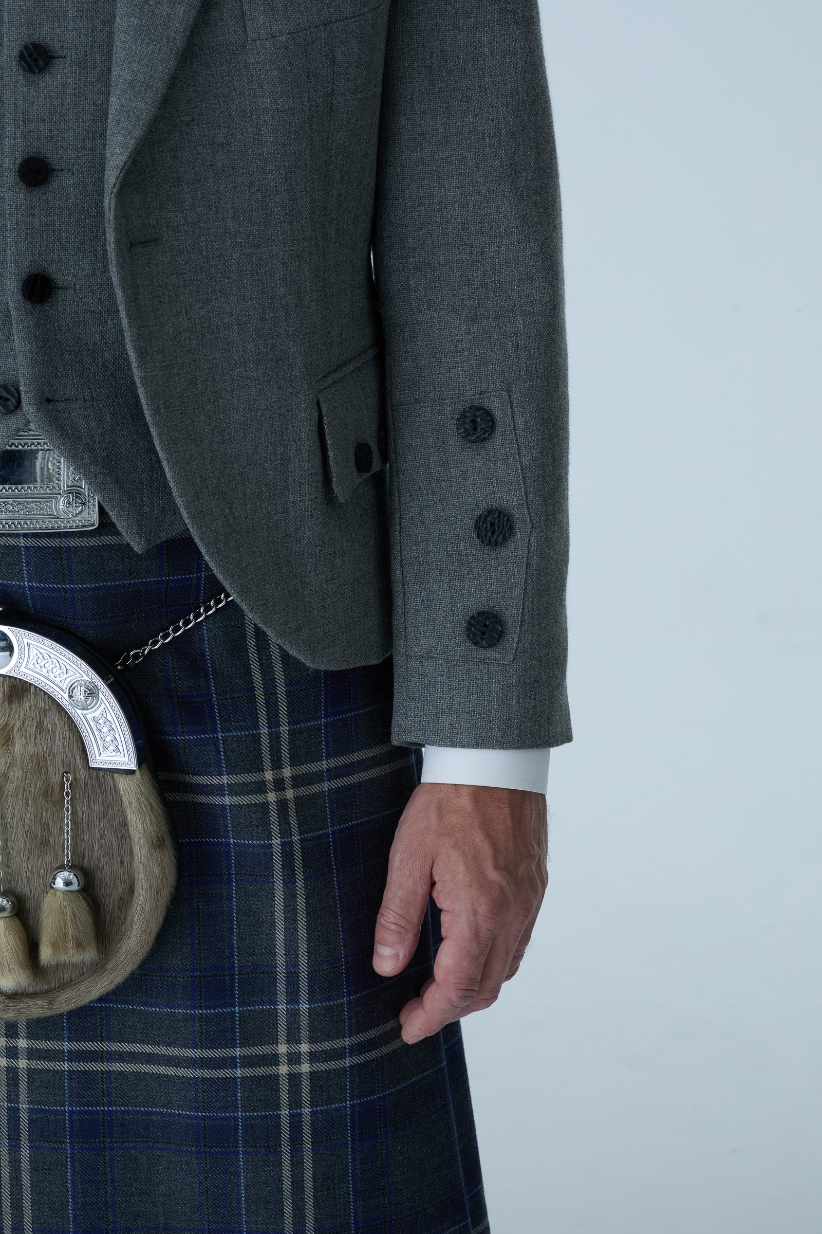 Light Grey Tweed Jacket & Highland Storm Kilt Hire Package - Image 6