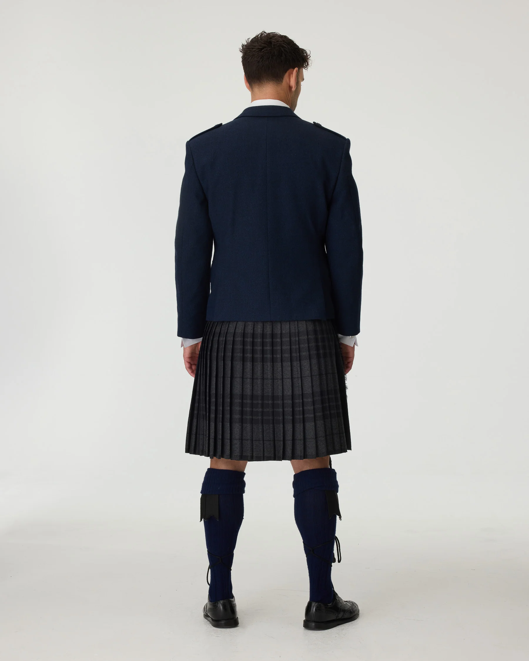 Navy Tweed Jacket & Grey Spirit Kilt Hire Package - Image 3