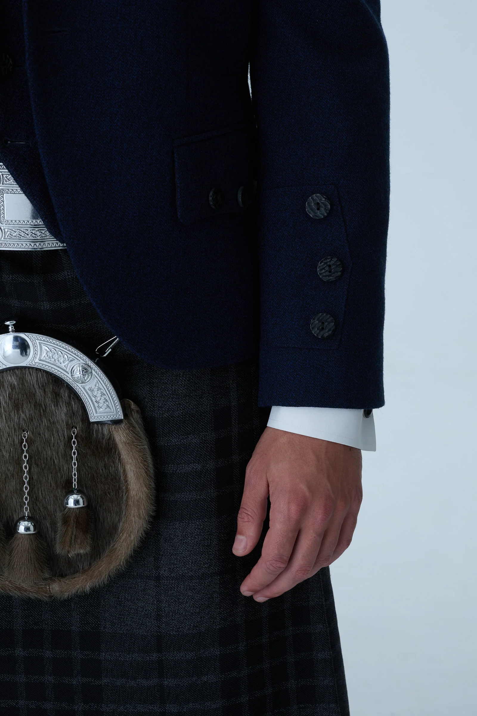 Navy Tweed Jacket & Grey Spirit Kilt Hire Package - Image 5