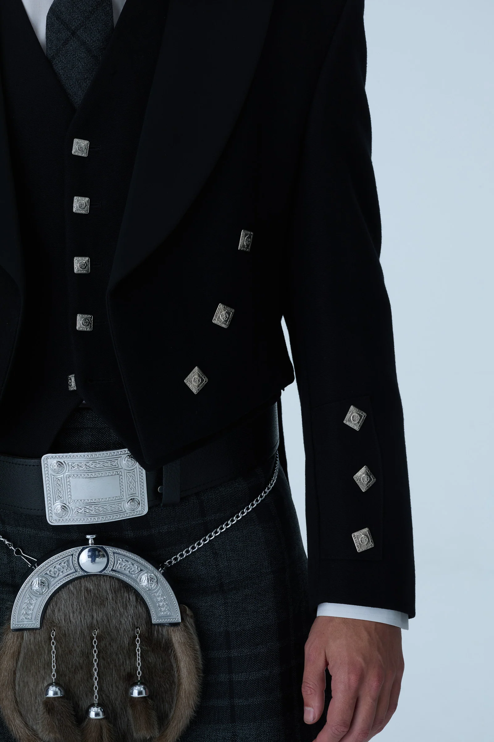 Prince Charlie Jacket & Grey Spirit Kilt Hire Package - Image 4